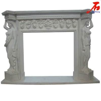 White Marble Fireplace with Hand Caved Angels JHI2127