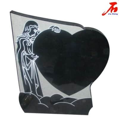 Black color granite memorial plaque with etching heart and angle
