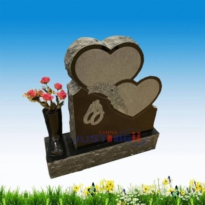 Hot sale grey granite double heart headstone