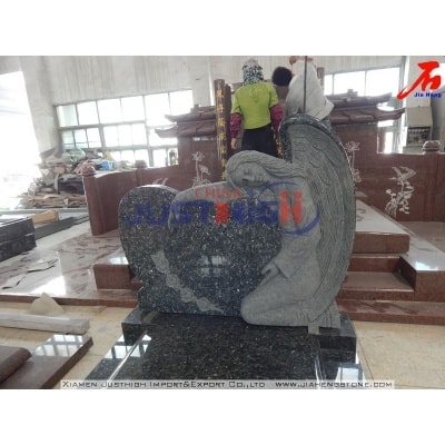 High quality Blue Pearl granite gravestone with angel statue