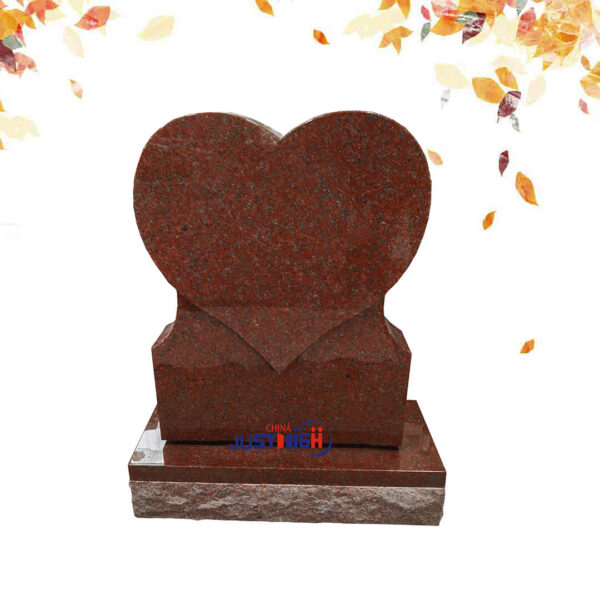 red granite heart shape headstone.