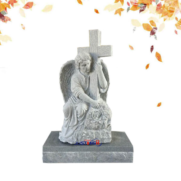 Angel Holding Cross Granite Tombstone