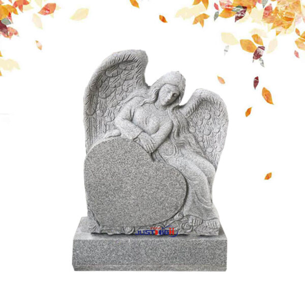 angel with heart shape granite headstone