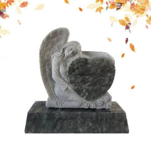 angel with heart shape granite headstone