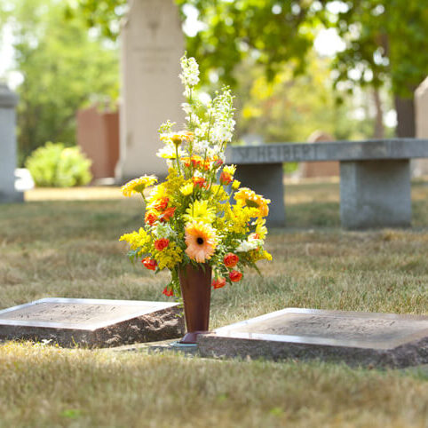 glue a vase to a headstone