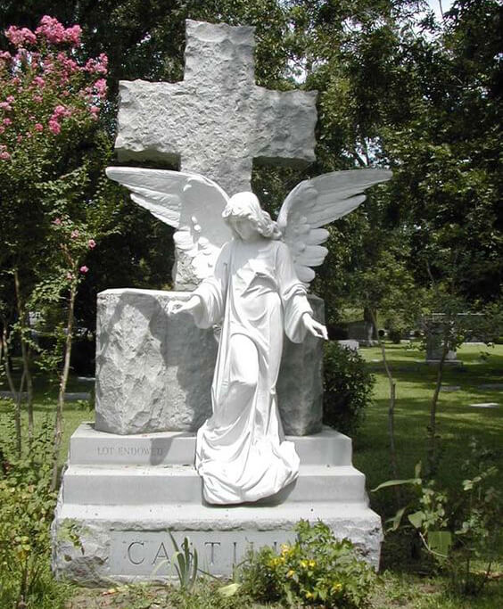 angel cross granite headstone