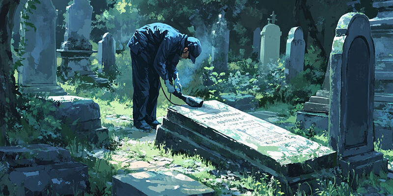 a_worker_cleaning_a_tombstone