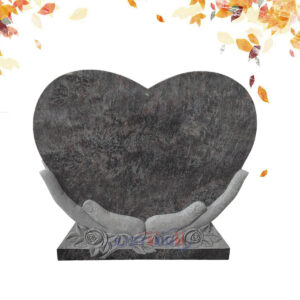 Hand holding heart shape bahama blue granite tombstone supplier