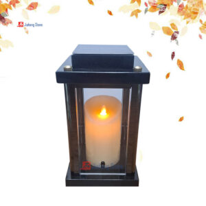 Elegant Granite Grave Lantern With Cross | 27cm Height, 15cm Diameter, Frost-Proof, Handmade