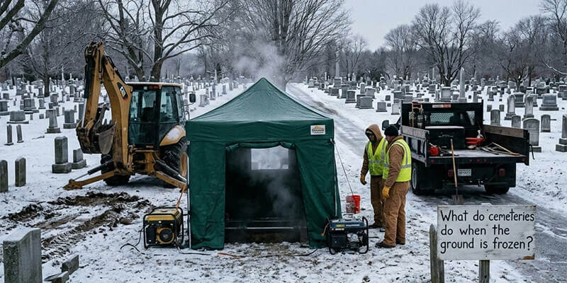 What do cemeteries do when the ground is frozen