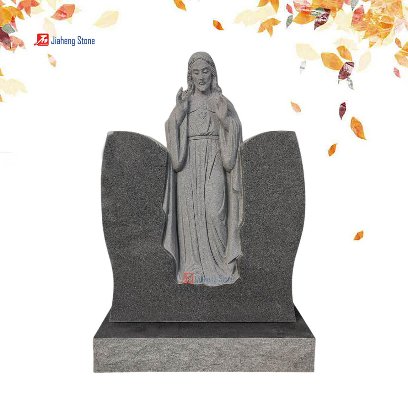 1603-1Custom Granite Headstone with Hand-Carved Jesus Statue Custom Granite Headstone with Hand-Carved Jesus Statue