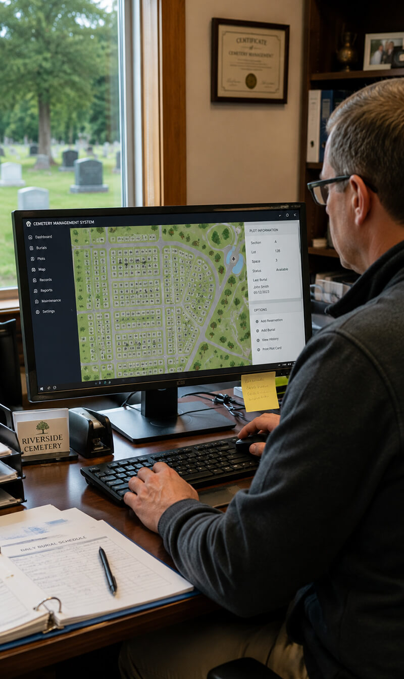 How do cemeteries determine the exact location of each burial plot2