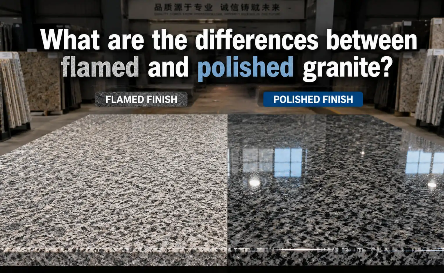 What are the differences between flamed and polished granite